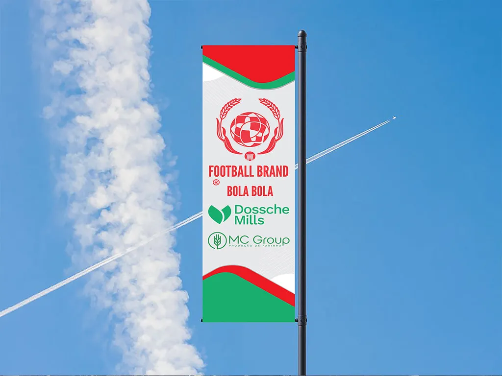 Bola Bola football brand pole banner in red, green and white